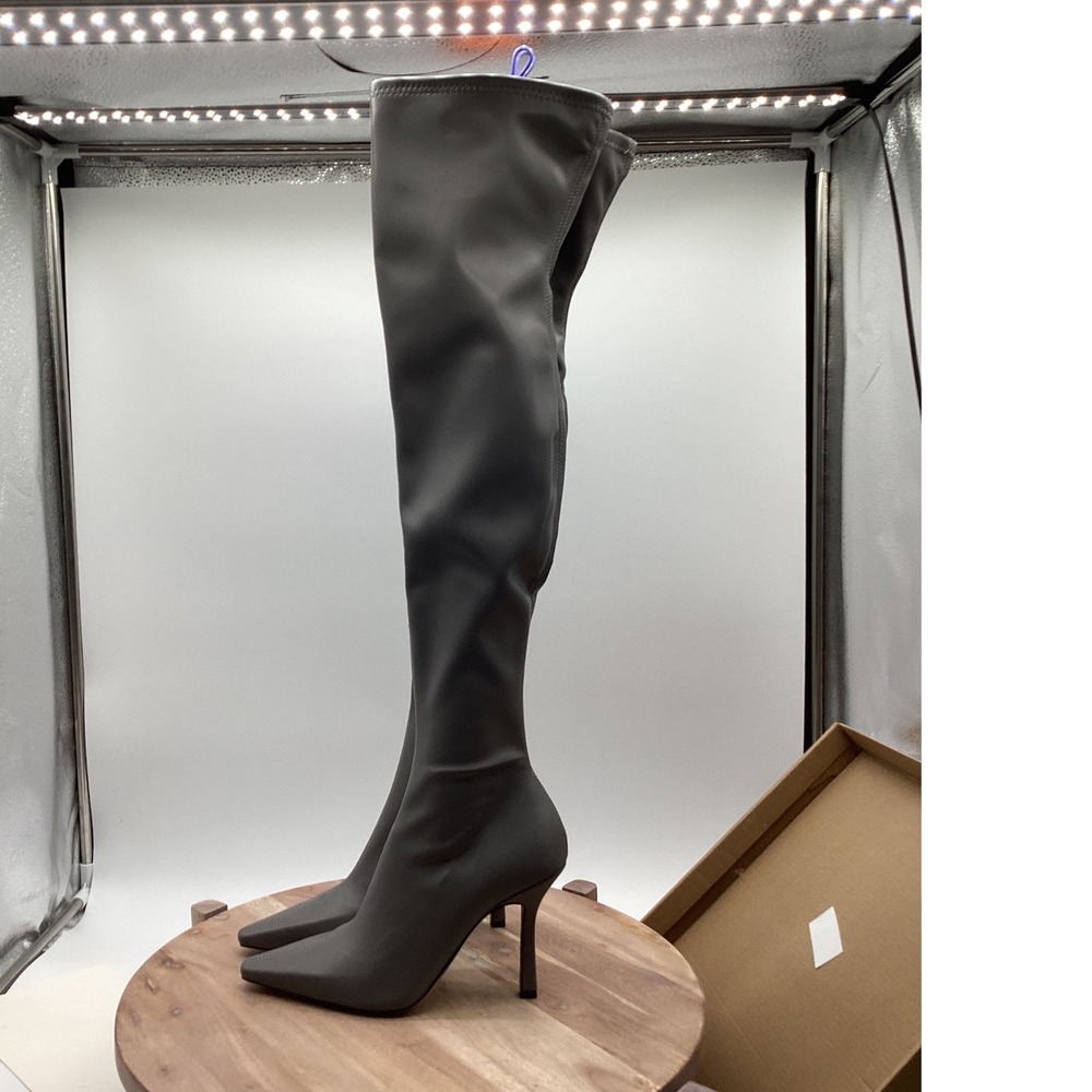 Steve Madden Grey Over The Knee Thigh High Pointed Toe Stiletto Boots Womens - Picture 8 of 11